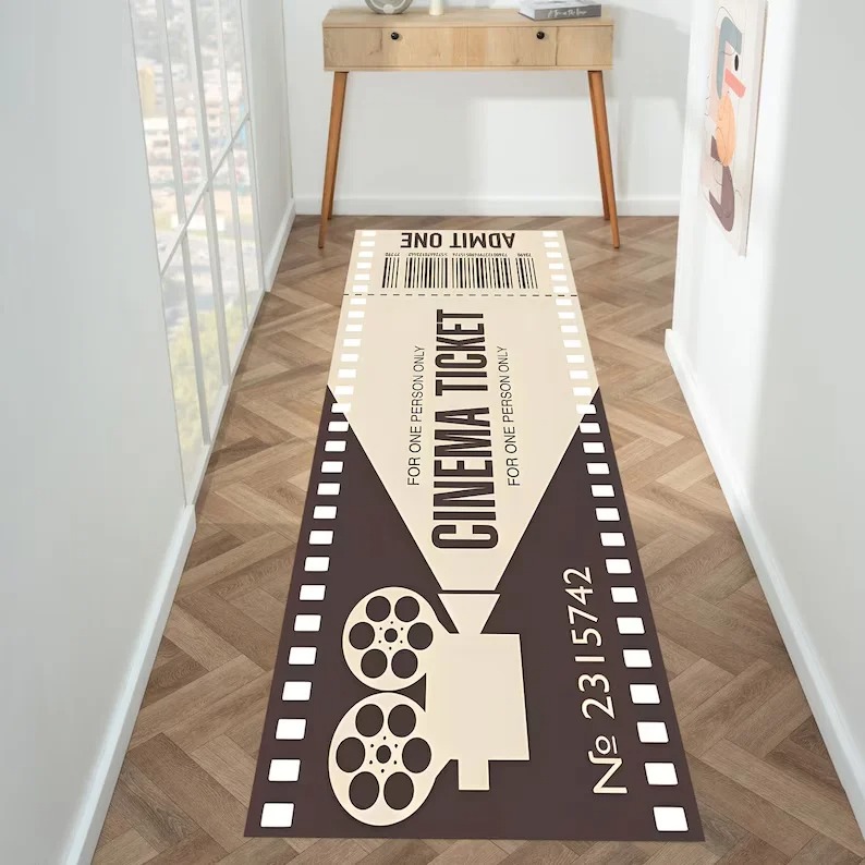 Home Cinema Tickets - Vintage Kino-Ticket Teppich mit Film-Motiv, Heimdekoration,