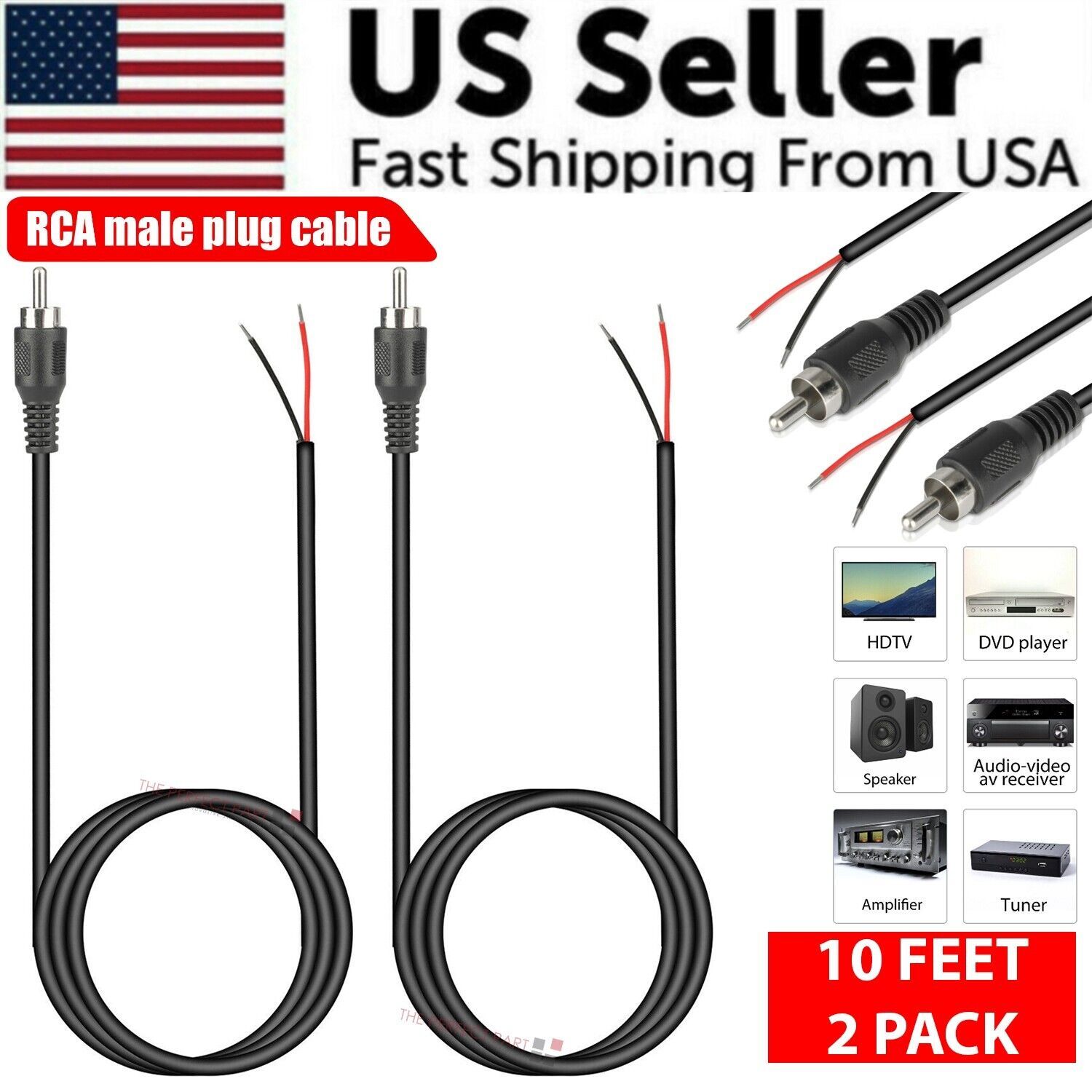 Home Cinema Receiver - 2er-Pack 10ft RCA-Stecker auf blankes Kabel