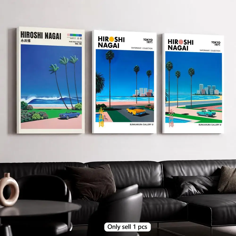 Home Cinema Classic - H-Hiroshi Nagai Küstenstadt-Szene Gerahmtes Wandbild, gerahmtes