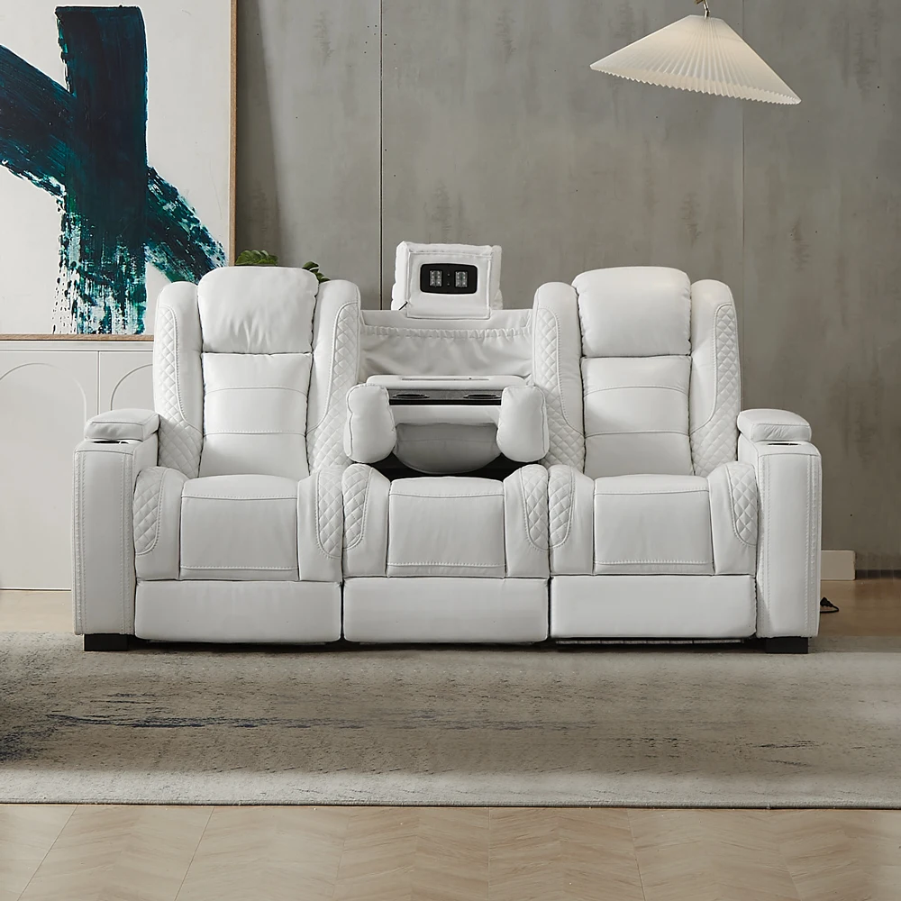 Home Cinema Usa - Luxuriöses Elektrisches Relaxsofa aus Weißem Leder