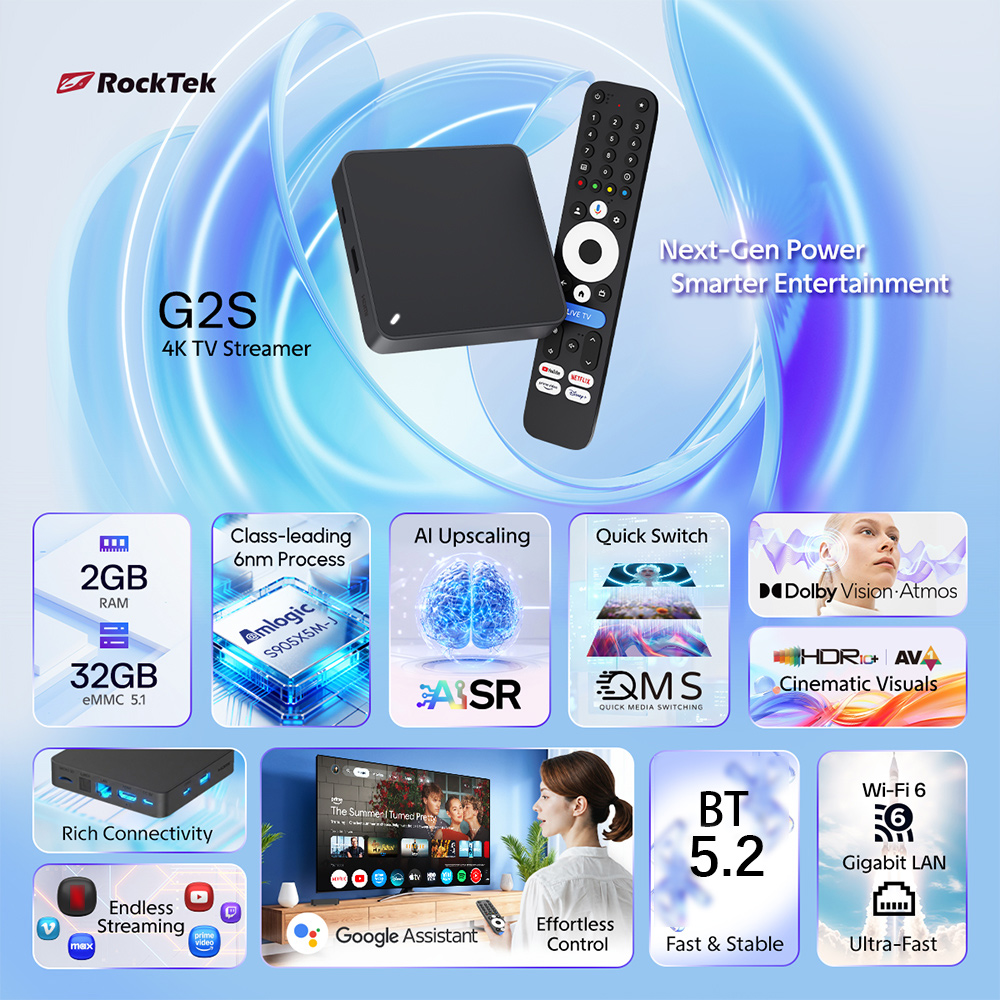 Home Cinema Dolby Atmos - RockTek G2S UHD Google TV Box