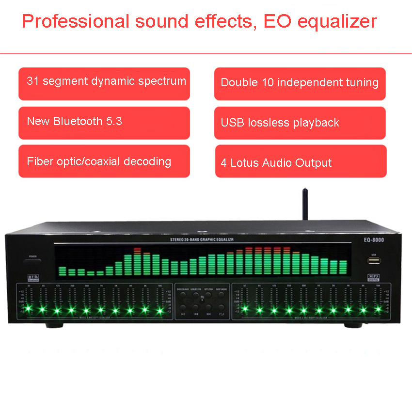 Home Cinema Receiver - EQ8000 Equalizer Bluetooth 5.3 Faser-Koaxial Digital-Audio-Dekodierungs-Vorverstärker